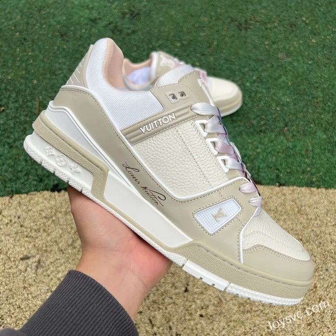 Louis Vuitton Trainer White Beige Grey