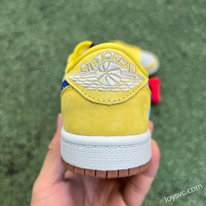 Travis Scott x Air Jordan 1 Low DZ5909-700 Yellow Blue Kids Version