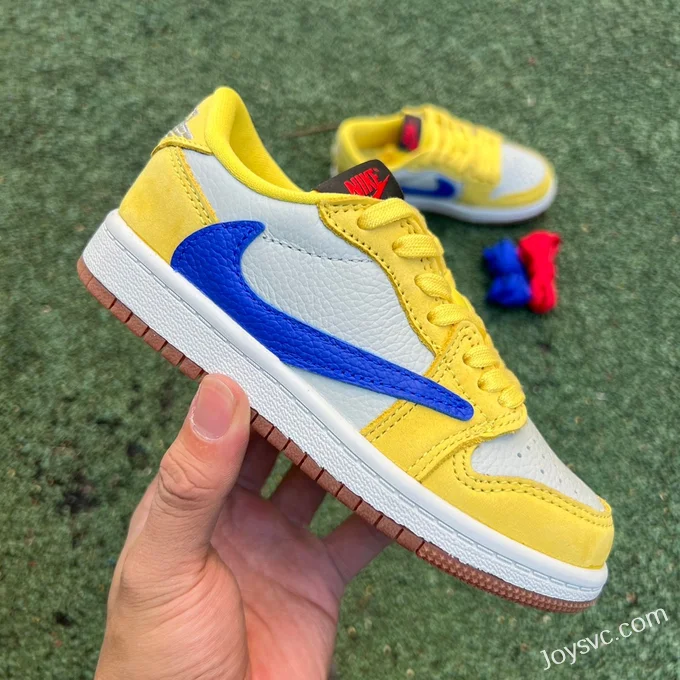 Travis Scott x Air Jordan 1 Low DZ5909-700 Yellow Blue Kids Version