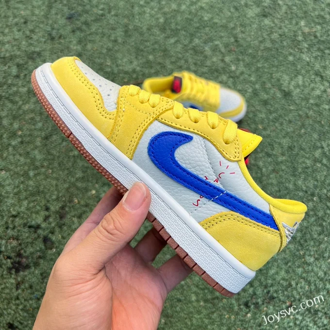 Travis Scott x Air Jordan 1 Low DZ5909-700 Yellow Blue Kids Version