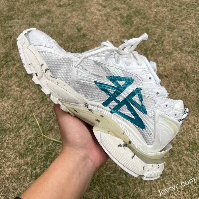 Balenciaga Runner 7.5 White Blue Logo Sneakers