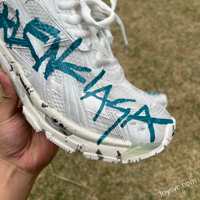 Balenciaga Runner 7.5 White Blue Logo Sneakers