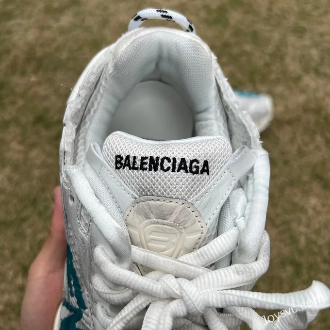 Balenciaga Runner 7.5 White Blue Logo Sneakers