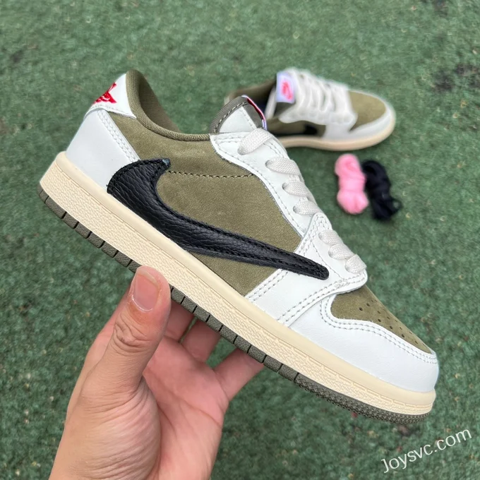 Travis Scott x Air Jordan 1 Low DO5442-200 Military Green Kids Version