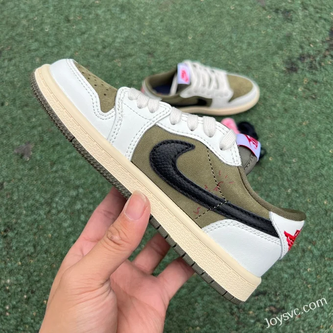 Travis Scott x Air Jordan 1 Low DO5442-200 Military Green Kids Version