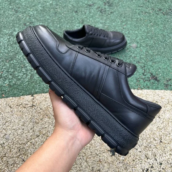 PRADA Leather Low Top Black Sneakers