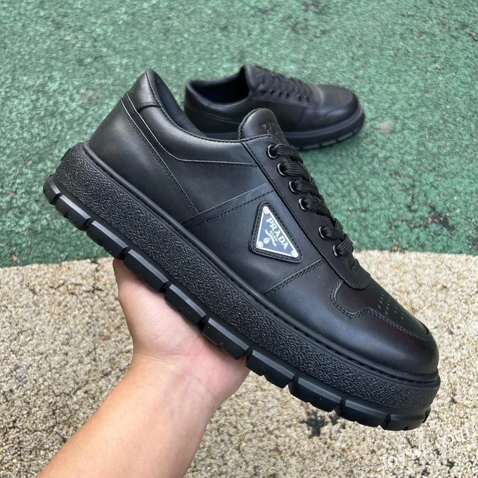 PRADA Leather Low Top Black Sneakers