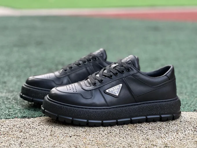 PRADA Leather Low Top Black Sneakers