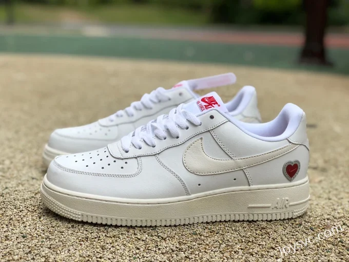 Nike Air Force 1 AF1 White Red Valentine's Day Heart Sneakers DD7117-100