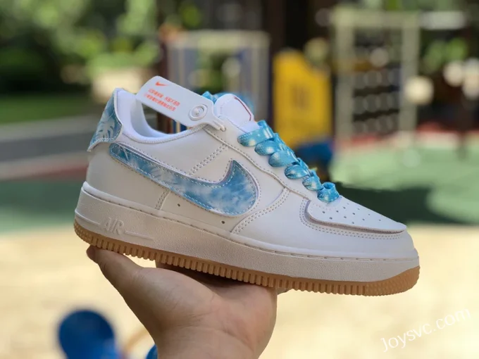 Nike Air Force 1 AF1 White Blue Rubber Strap Casual Sneakers DM1020-100