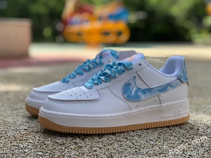 Nike Air Force 1 AF1 White Blue Rubber Strap Casual Sneakers DM1020-100