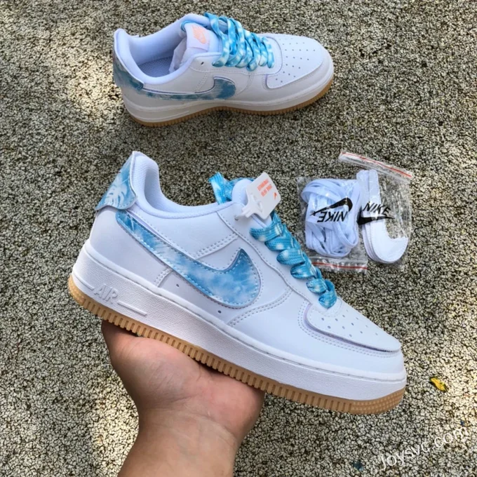 Nike Air Force 1 AF1 White Blue Rubber Strap Casual Sneakers DM1020-100