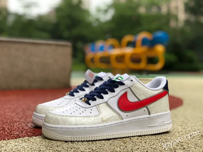 Nike Air Force 1 AF1 White Red Blue Snake Print Sneakers DV1493-161