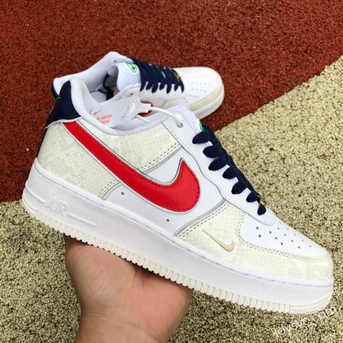 Nike Air Force 1 AF1 White Red Blue Snake Print Sneakers DV1493-161