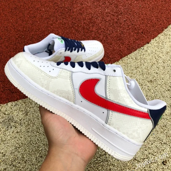 Nike Air Force 1 AF1 White Red Blue Snake Print Sneakers DV1493-161