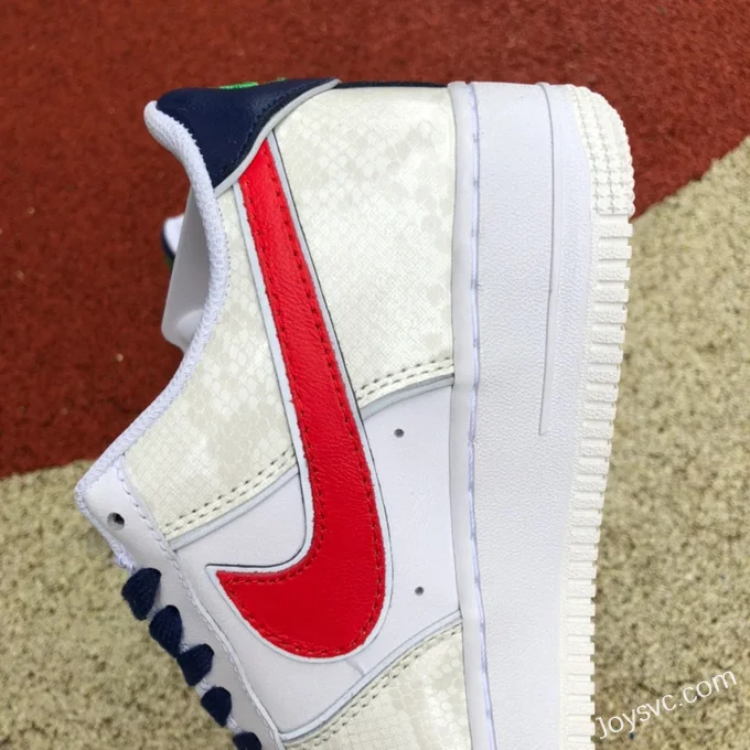 Nike Air Force 1 AF1 White Red Blue Snake Print Sneakers DV1493-161