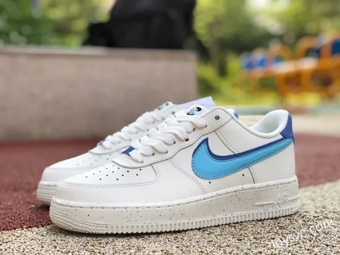 Nike Air Force 1 AF1 White Blue Overlapping Hook Low-Top Sneakers DQ0359-100