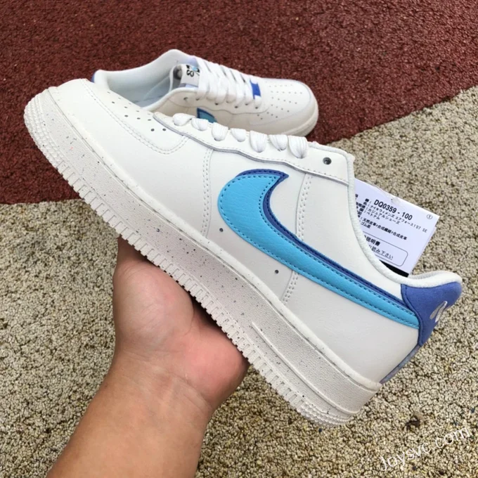 Nike Air Force 1 AF1 White Blue Overlapping Hook Low-Top Sneakers DQ0359-100