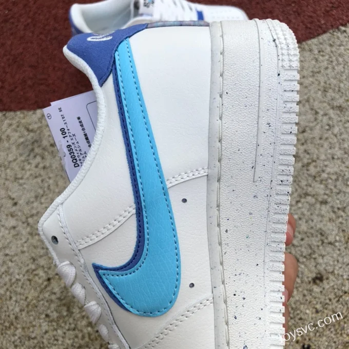 Nike Air Force 1 AF1 White Blue Overlapping Hook Low-Top Sneakers DQ0359-100