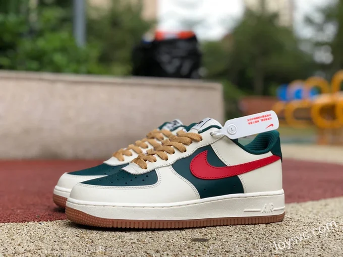 Nike Air Force 1 AF1 White Green Red Rubber Low-Top Sneakers FD9063-163