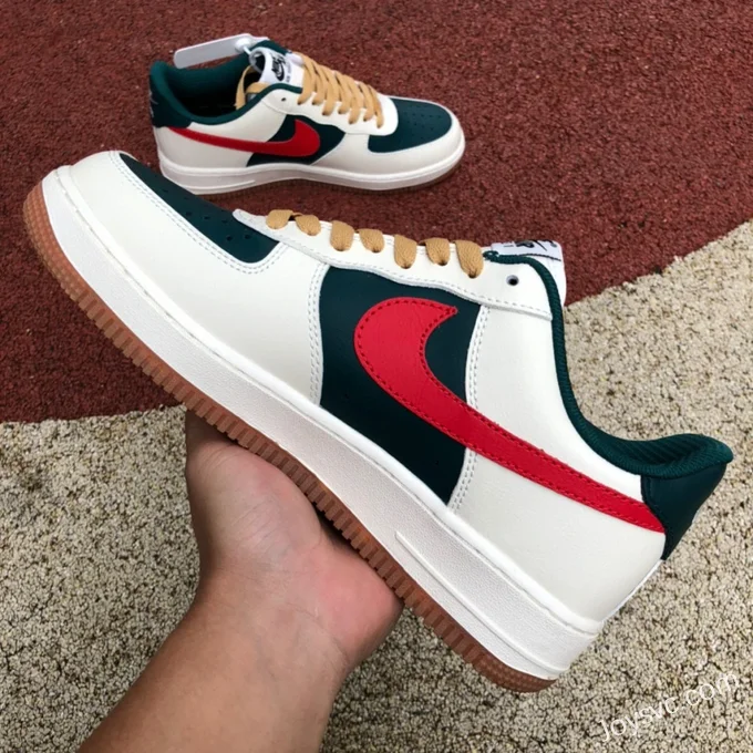 Nike Air Force 1 AF1 White Green Red Rubber Low-Top Sneakers FD9063-163