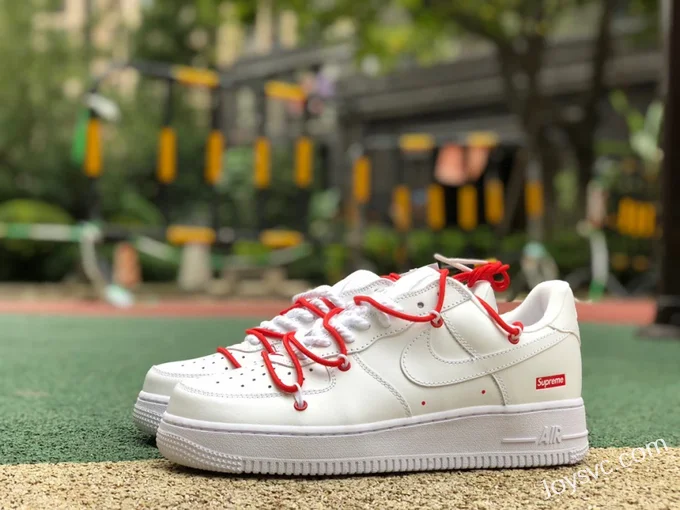 Supreme x Nike Air Force 1 White Red Lace-Up CU9225-100