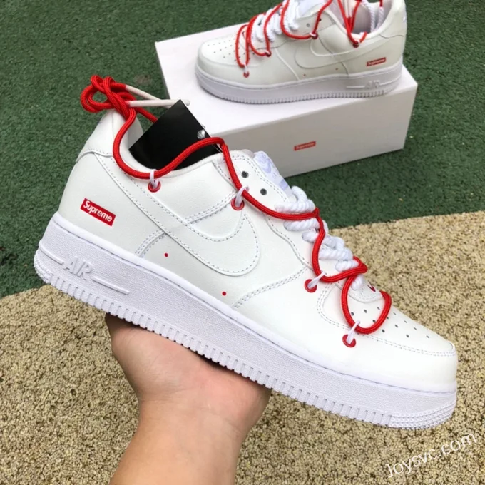 Supreme x Nike Air Force 1 White Red Lace-Up CU9225-100