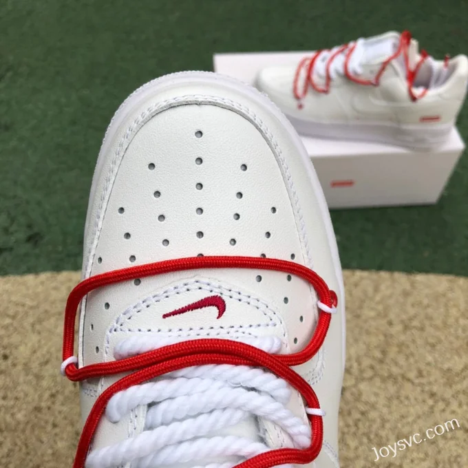 Supreme x Nike Air Force 1 White Red Lace-Up CU9225-100