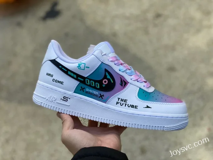 Nike Air Force 1 Cyberpunk Future Game Low-Top Custom Sneakers White Purple Blue HU6395-756