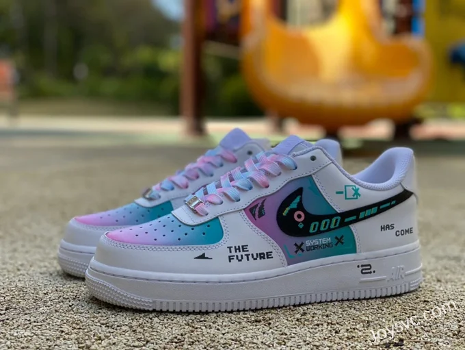 Nike Air Force 1 Cyberpunk Future Game Low-Top Custom Sneakers White Purple Blue HU6395-756