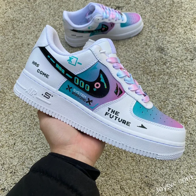 Nike Air Force 1 Cyberpunk Future Game Low-Top Custom Sneakers White Purple Blue HU6395-756