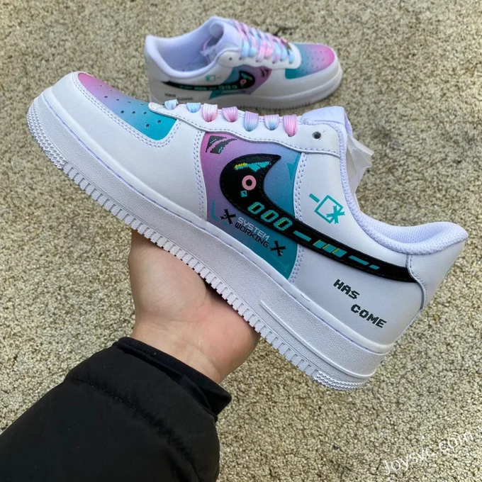 Nike Air Force 1 Cyberpunk Future Game Low-Top Custom Sneakers White Purple Blue HU6395-756