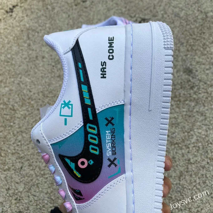 Nike Air Force 1 Cyberpunk Future Game Low-Top Custom Sneakers White Purple Blue HU6395-756