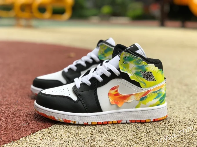 Air Jordan 1 Mid DJ6563-038 Paint Splatter Slime Basketball Shoes