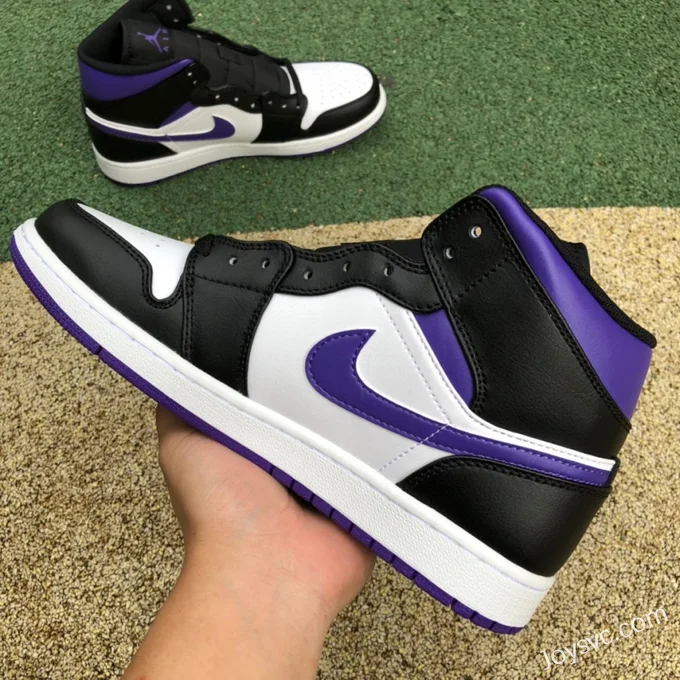 Air Jordan 1 Mid Black White Purple 554724-095