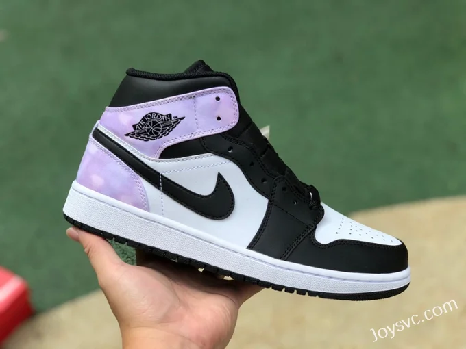 Air Jordan 1 Mid DM1200-001 Black White Purple Tie-Dye Basketball Shoes