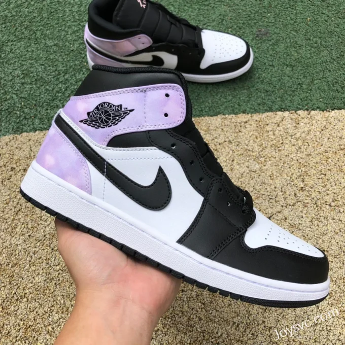 Air Jordan 1 Mid DM1200-001 Black White Purple Tie-Dye Basketball Shoes