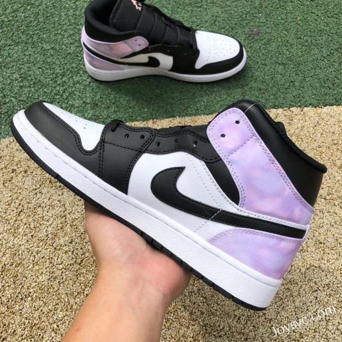 Air Jordan 1 Mid DM1200-001 Black White Purple Tie-Dye Basketball Shoes