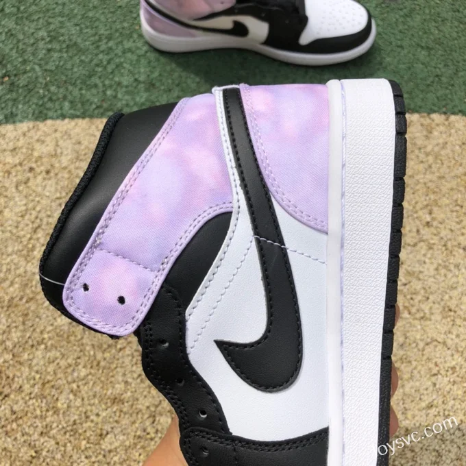 Air Jordan 1 Mid DM1200-001 Black White Purple Tie-Dye Basketball Shoes