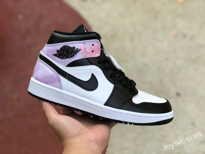 Air Jordan 1 Mid DM6216-001 Black White Purple Tie-Dye Basketball Shoes