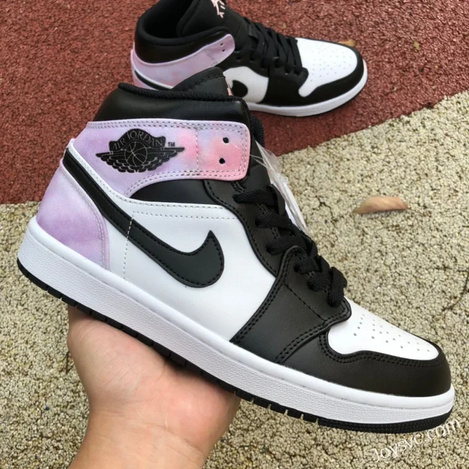 Air Jordan 1 Mid DM6216-001 Black White Purple Tie-Dye Basketball Shoes