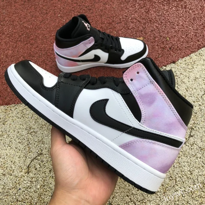 Air Jordan 1 Mid DM6216-001 Black White Purple Tie-Dye Basketball Shoes