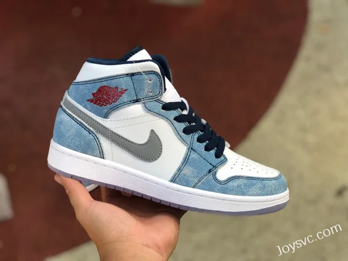 Air Jordan 1 Mid DN3706-401 Washed Blue Retro Basketball Shoes