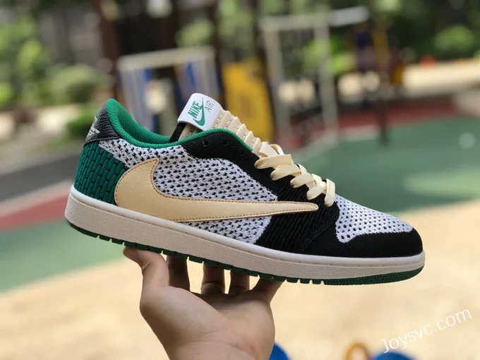 Travis Scott x Air Jordan 1 Low DM7866-316 White Green Flyknit Reverse Swoosh