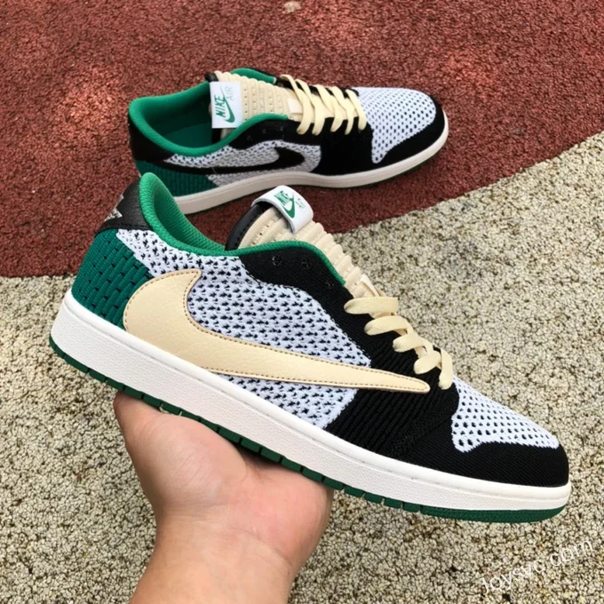 Travis Scott x Air Jordan 1 Low DM7866-316 White Green Flyknit Reverse Swoosh