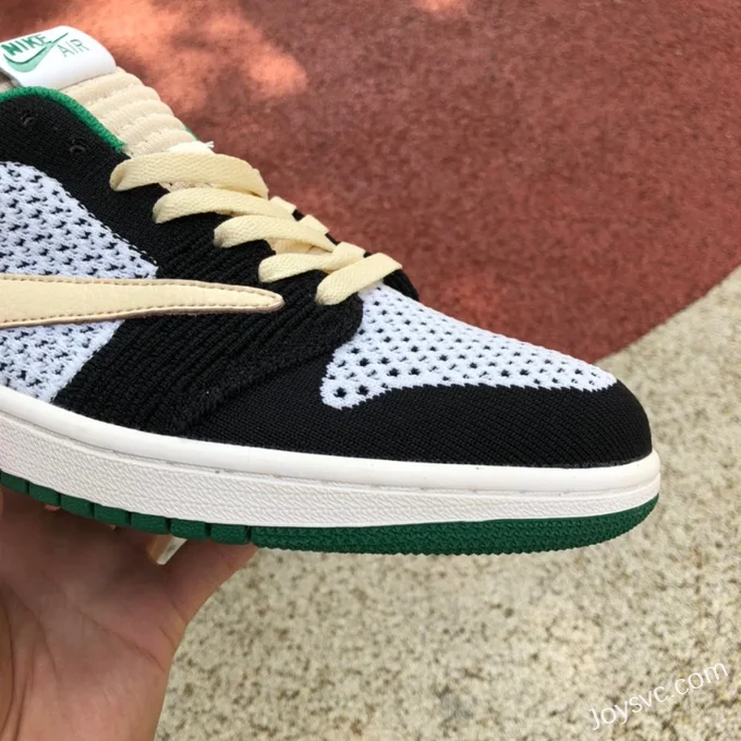 Travis Scott x Air Jordan 1 Low DM7866-316 White Green Flyknit Reverse Swoosh