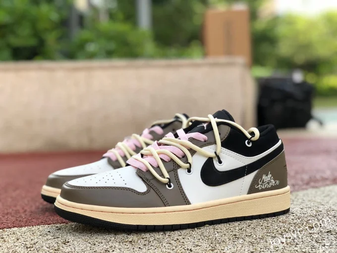 Air Jordan 1 Low 553558-062 White Mocha Pink Strap Retro