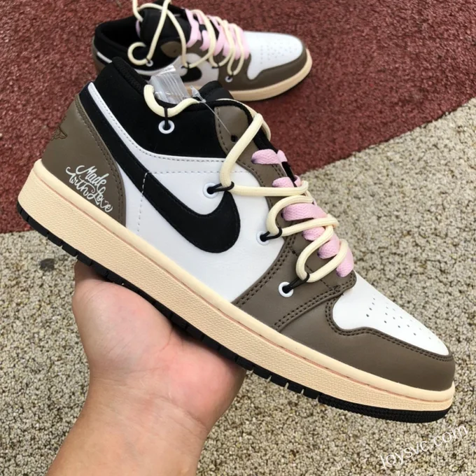 Air Jordan 1 Low 553558-062 White Mocha Pink Strap Retro