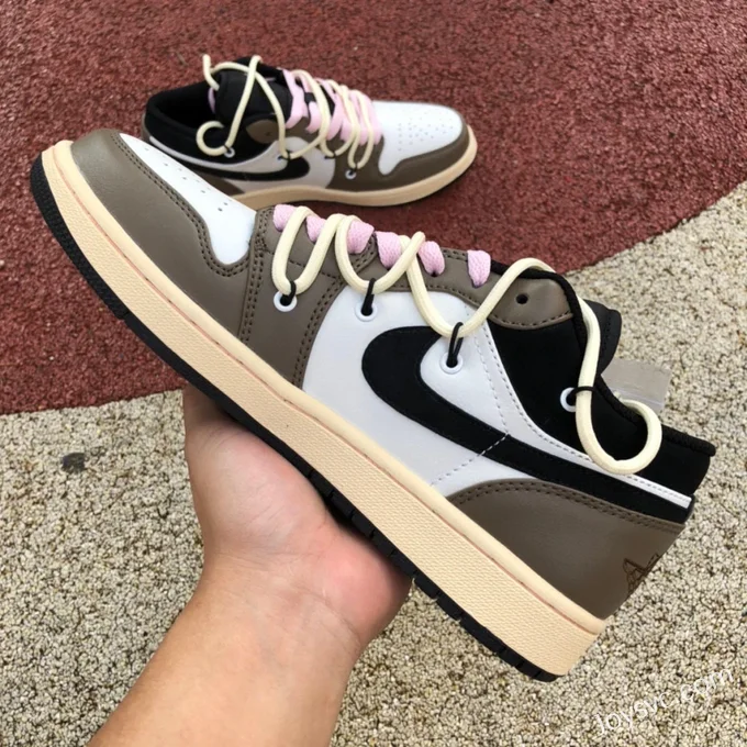 Air Jordan 1 Low 553558-062 White Mocha Pink Strap Retro