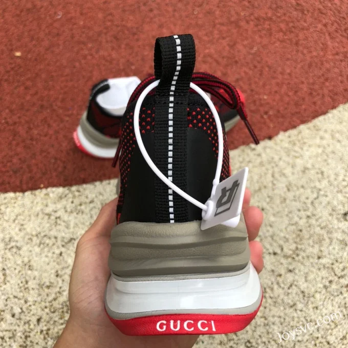 GUCCI Double G Lace-Up Sneakers in Black & Red